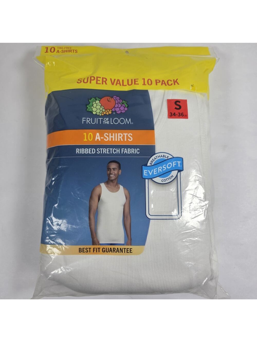Fruit of the Loom White Ribbed Stretch Fabric A-Shirts 10 Shirts Tag Free